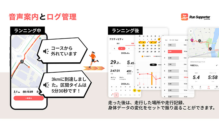 「Run Supporter by NAVITIME」の走りに集中できる音声案内と充実のログ管理機能